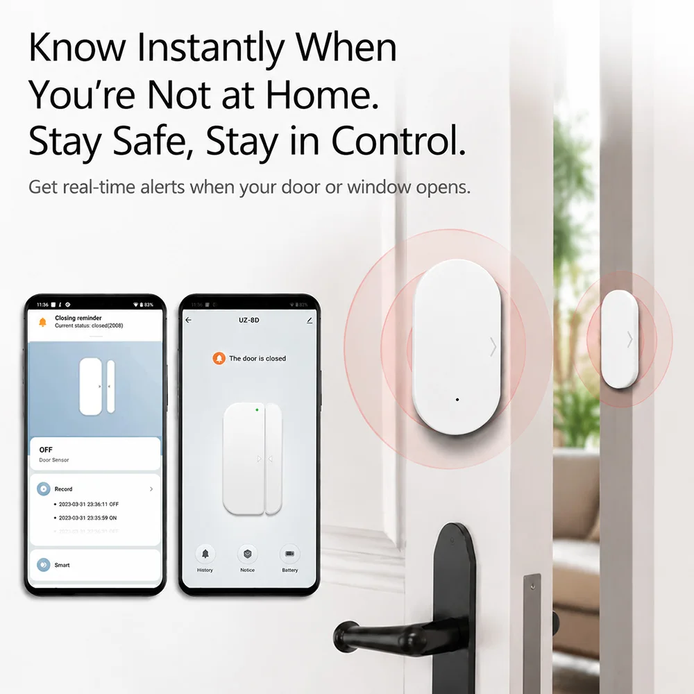 Фото Датчик открытия дверей и окон Zigbee 3.0, магнитный контактный датчик сигнализации, датчик безопасности для умного дома, совместим с Home Assistant, Zigbee2MQTT, ZHA, Alexa №2