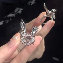 Korea Cute Rabbit Ear Rings Girl Women Bunny Zircon Jewelry Opening Rings For Girlfriend Sweet Cool Wind Jewelry Gifts