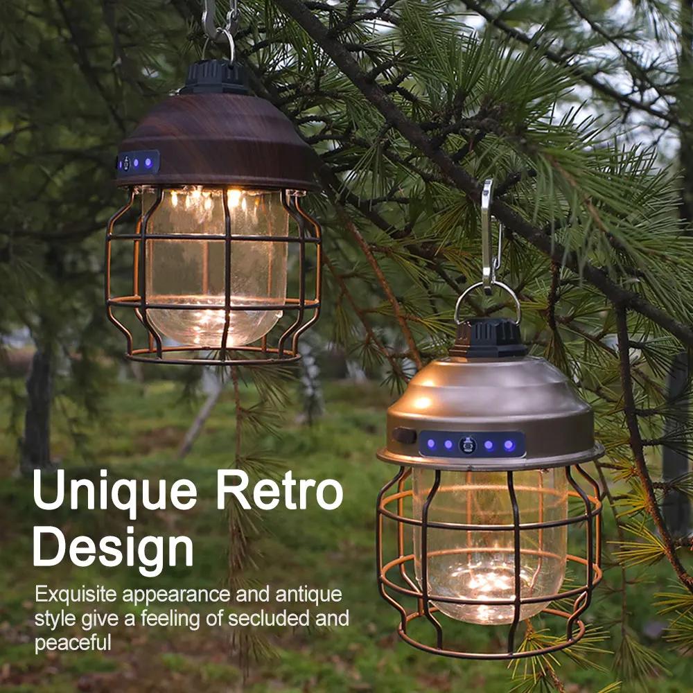 

Portbale USB Charging Camping Light Retro Style Carabiner Lamp 3 Modes Home Night Market Emergency Lantern