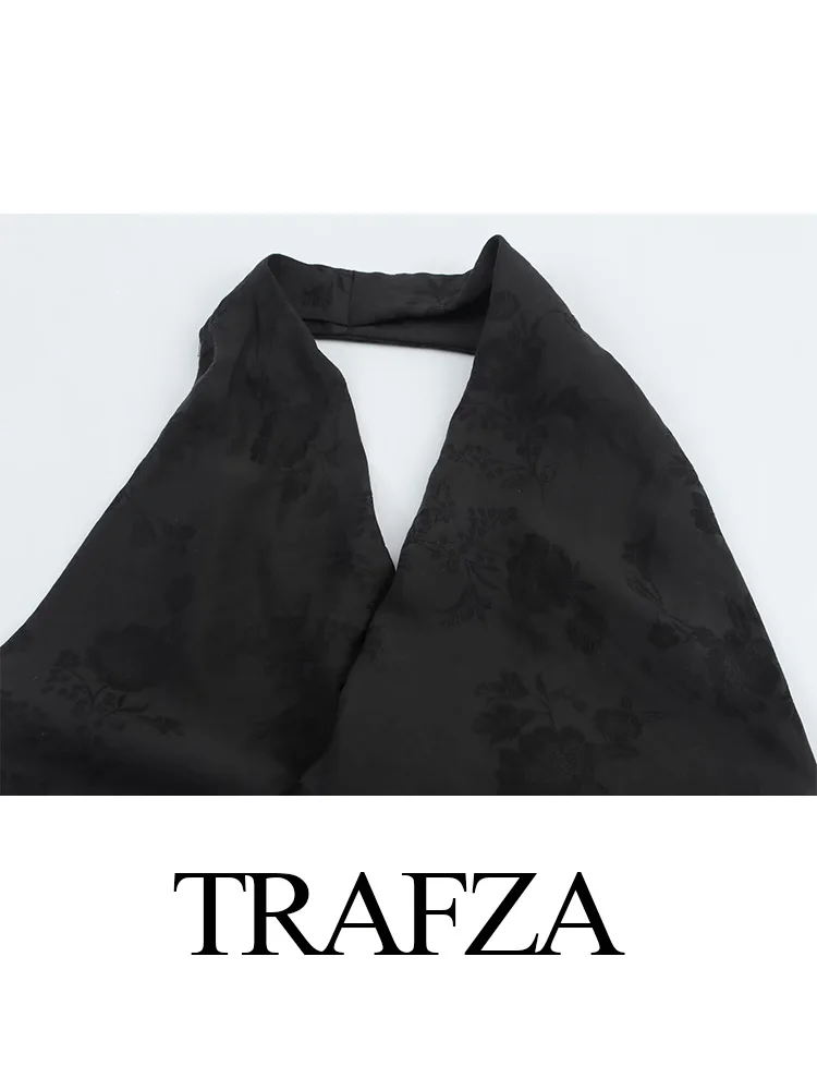 Фото TRAFZA летний однотонный жаккардовый комплект из 2 предметов, женский шикарный топ без рукавов с открытой спиной и воротником-стойкой + брюки с карманами и высокой талией №4
