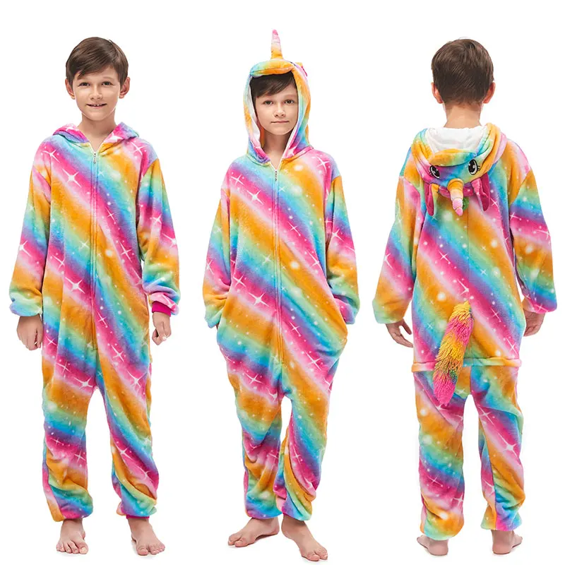 

Детские пижамы-кигуруми в виде единорога, детская одежда, комбинезоны в виде животных, ститча, пижамы, цельная одежда для сна для девочек и м...