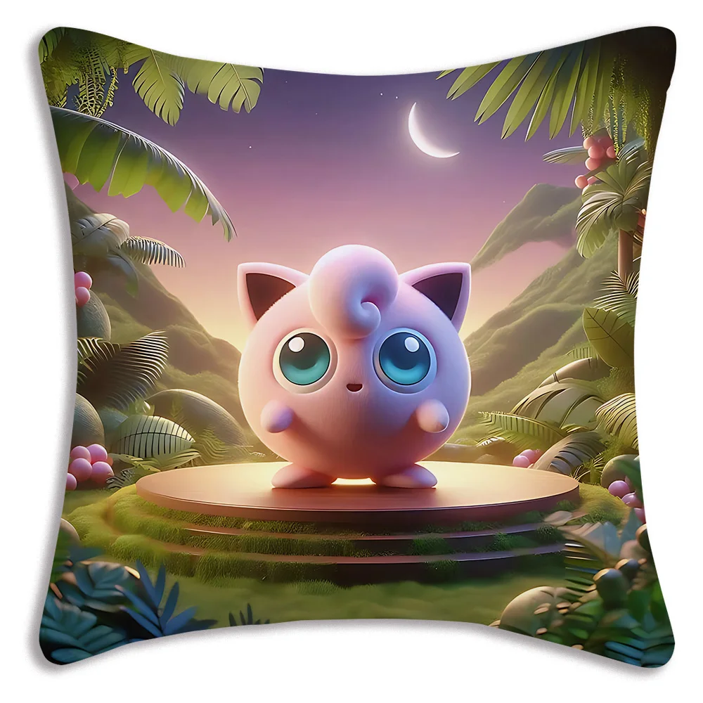 Pillow Covers Cartoon Cute P-Pokémons Jigglypuffs Sofa Decorative Home Double-sided Printing Short Plush Cushion Cover