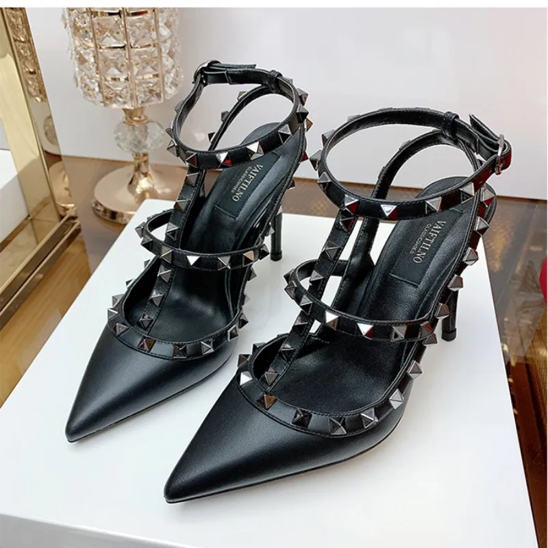 Summer Women's Ankle Strap Super High Heel Sandals 2023 Genuine Leather Matte Rivet Pumps Shoes Fashion Designer Women's Shoes41