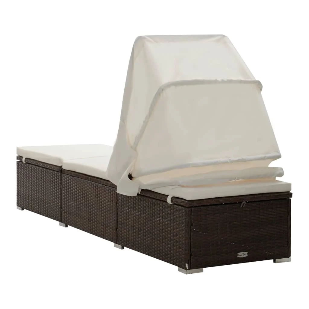 

Outdoor Patio Garden Sun Lounger bed Lounge Chairs Outside Deck Decor with Canopy and Cushion Poly Rattan Brown