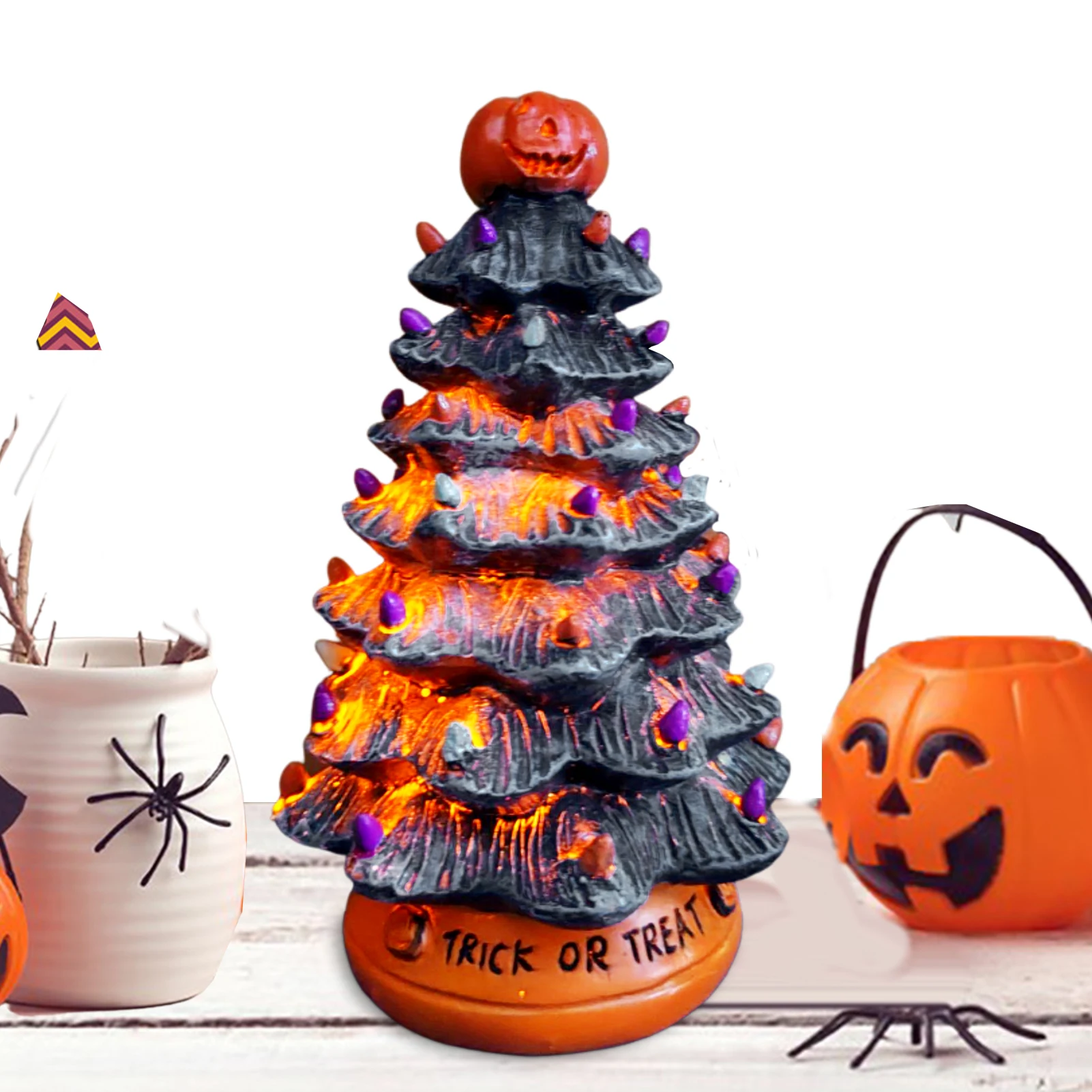 

Светодиодная вспышка черное дерево для Хэллоуина с тыквой настольные украшения для Хэллоуина светящееся дерево для Хэллоуина