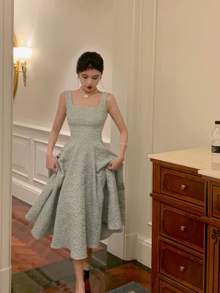 

Summer Women Vintage Elegant Party Sleeveless Midi Dress Lady Evening Party A Line Fashion Prom Female Clothing Vestido