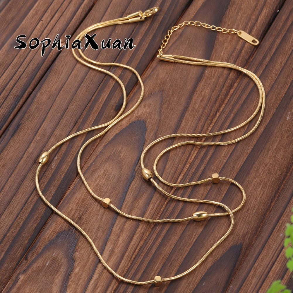 Богемное ожерелье SophiaXuan из нержавеющей стали с длинной цепочкой, модные ожерелья золотого цвета с бусинами, модные женские ожерелья на день рождения, 2023