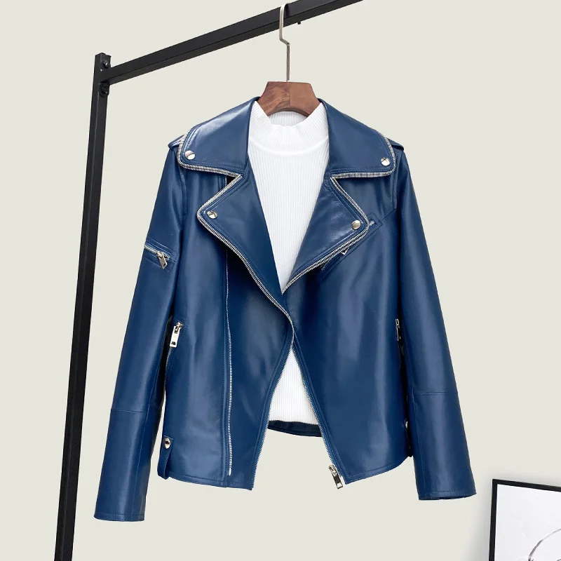 100% Genuine Leather Jacket Women Spring 2023 Sheepskin Coat Female Motorcycle Coats and Jackets Chaquetas De Mujer Pph3831