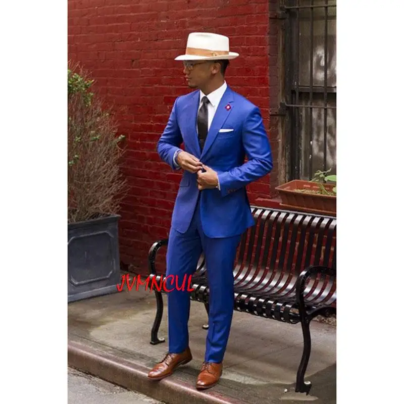 

Classic Royal Blue Men Suits 2pieces(Jacket+Pants+Tie)Groom Tuxedos Slim Fit Tailor Blazer Trousers Vintage Wedding Prom For Man