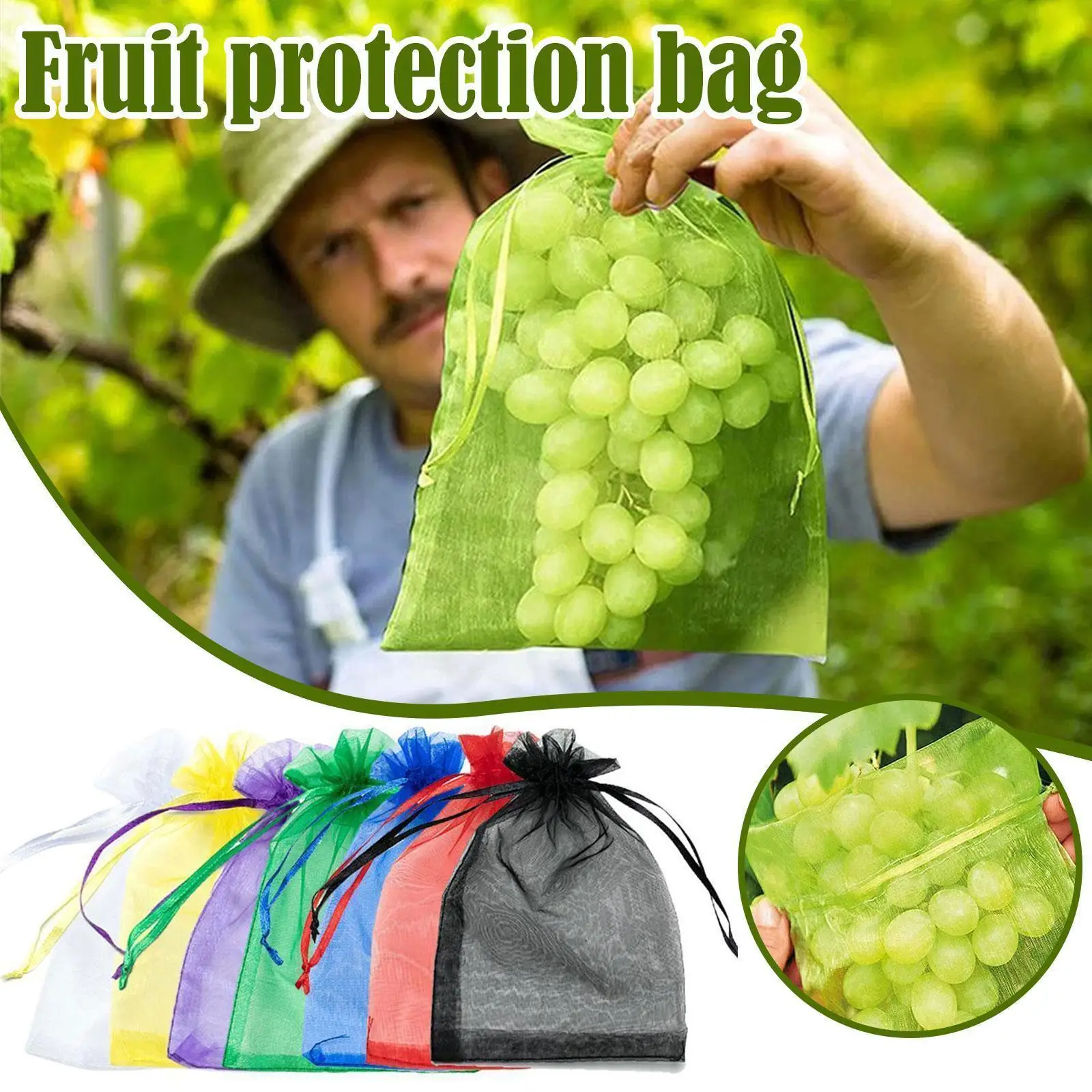 

50pcs Vegetable Fruit Grow Mesh Bag Plants Protection Netting Control Anti-Bird Gardening Pouch Bag Grape Insect Pest Draws C5V6