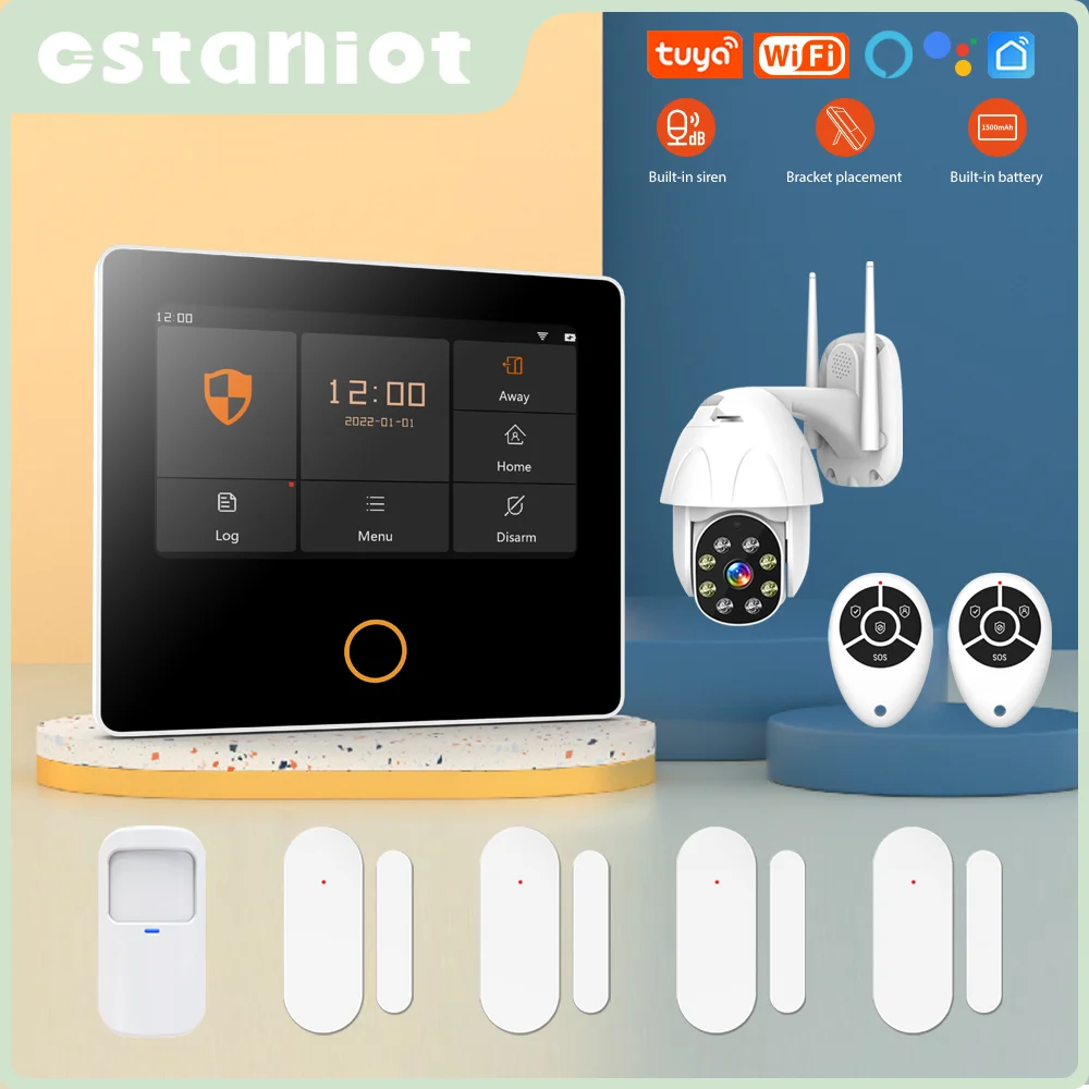 

Ostaniot WiFi Tuya Комплект охранной сигнализации для умного дома Беспроводная система защиты безопасности 4,3 "IPS сенсорный экран Встроенный 10 язык...