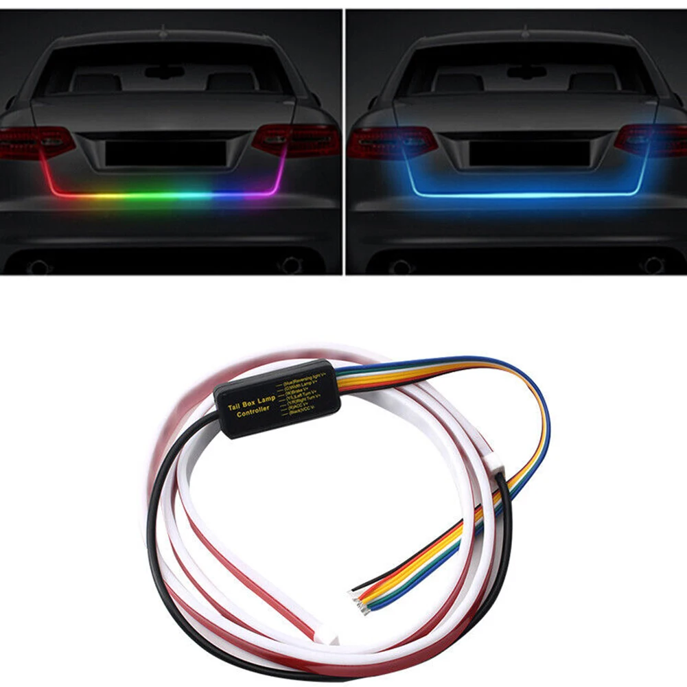 

1PC Car Van Trunk Tailgate Tail Light LED 12V 10W Ice Blue RBG Color Soft Rubber Turn Signal Brake Running Flow Strip Lamp