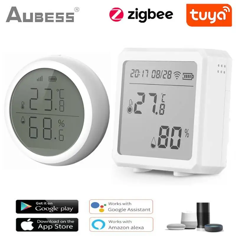 

Датчик температуры и влажности Tuya ZigBee, термометр со светодиодным экраном, гигрометр для умного дома, работает с Alexa Google Home