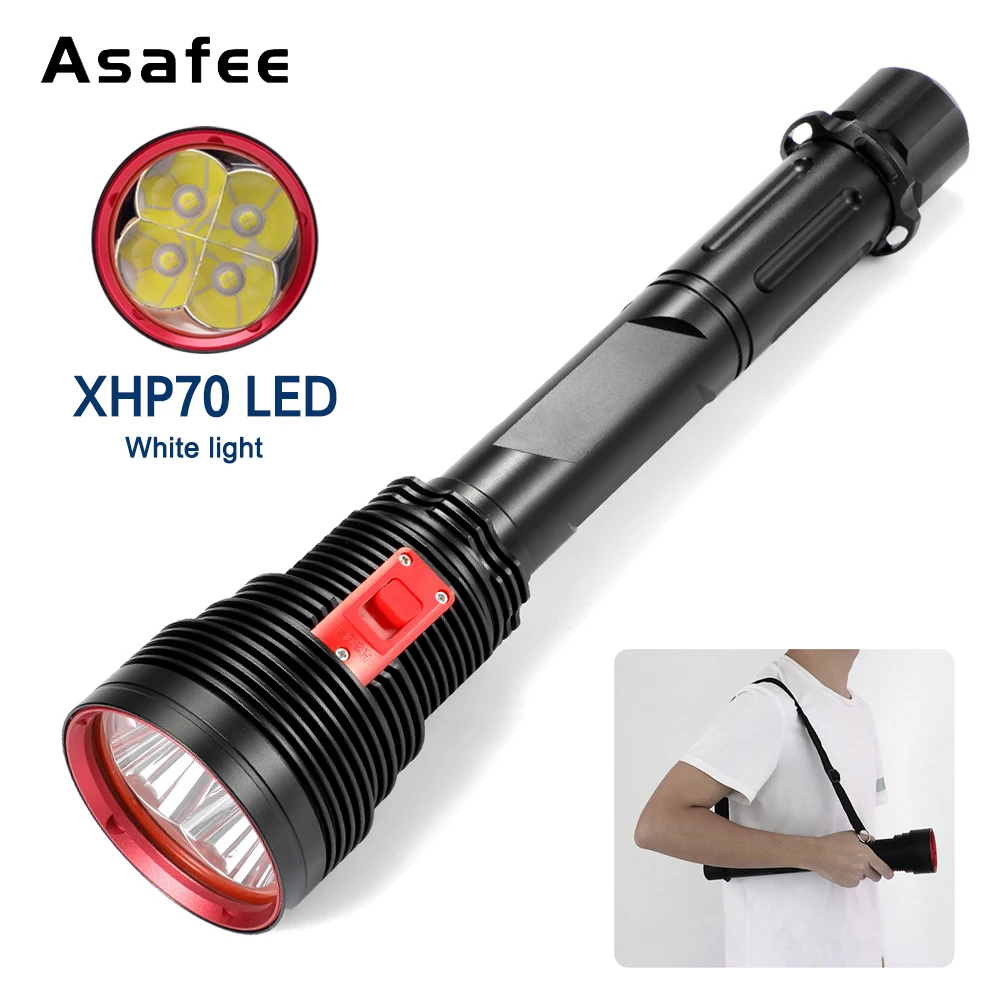 

Asafee A47 200M Deep Diving Flashlight XPH70 LED 15000LM 200M Range IPX8 Waterproof Scuba Torch Push Switch Yellow/White Light