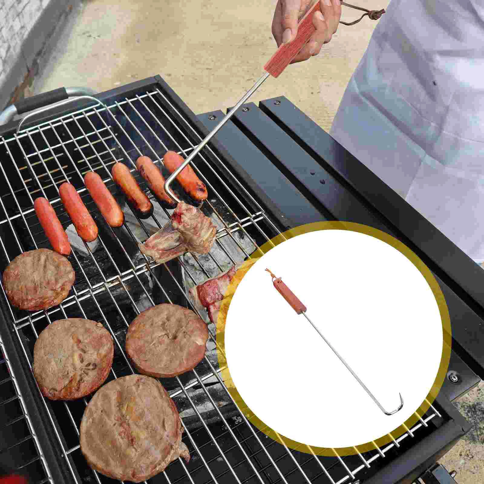 

Meat Fork Outdoor Accessories Grilling Flipper Barbecue Turner BBQ Hook Turning Tool Wooden Cooking Portable