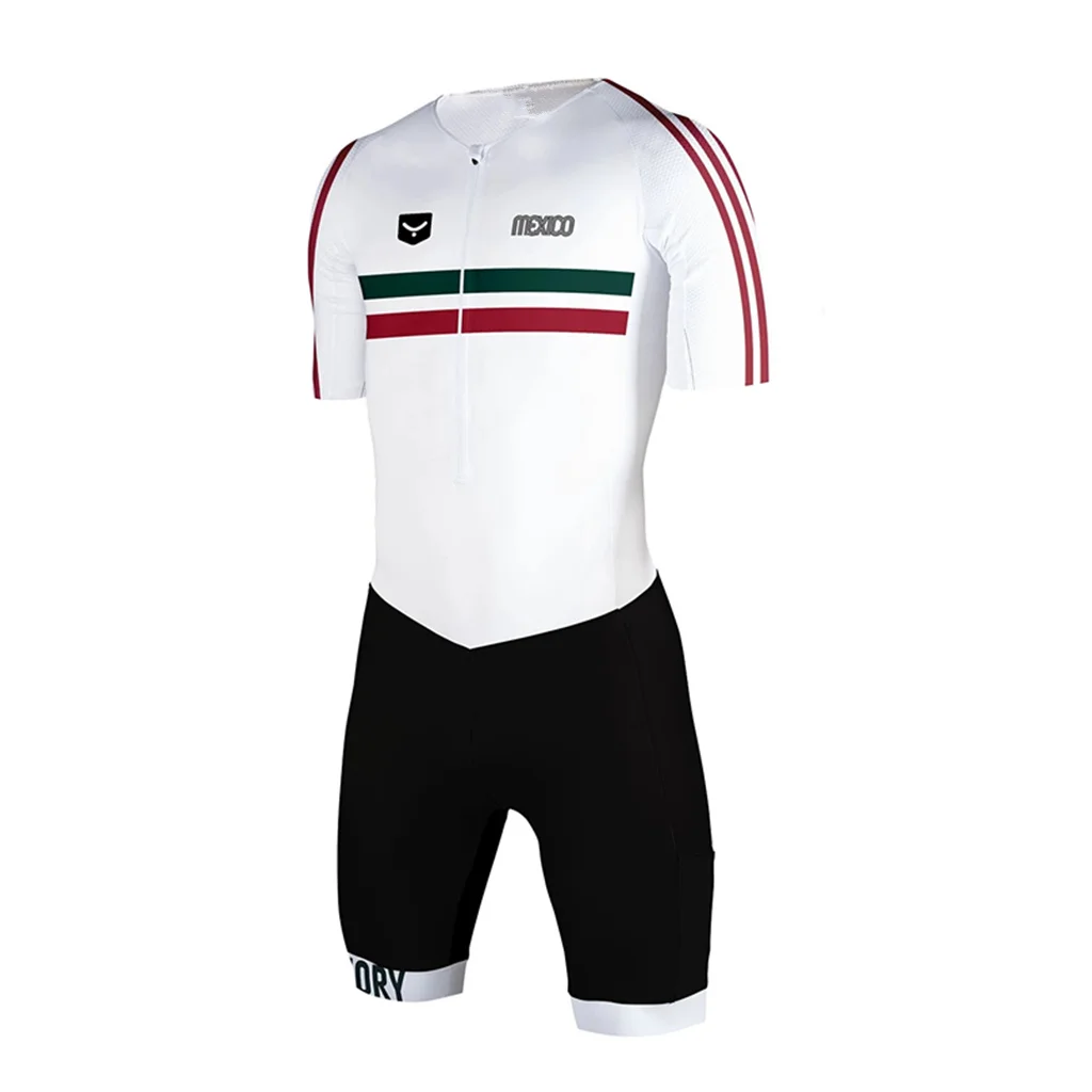 

Mexico Summer Men Triathlon Race Suit Short Sleeve Skinsuit Pro Team Road Bike Clothing Maillot Ciclismo Bicycle Mtb Jumpsuit