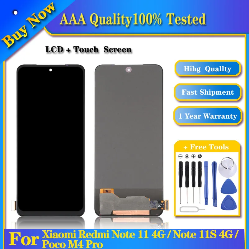 

100% Tested OEM OLED LCD Screen For Xiaomi Redmi Note 11 4G / Note 11S 4G / Poco M4 Pro with Digitizer Full Assembly