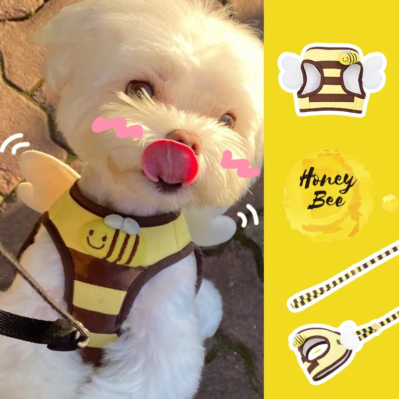 

Dogs Puppy Chihuahua Soft Harness Harness Breathable Clothes Pet Cute Vest And Small Dogs Kitten Bee For Leash Dogs Set Leads