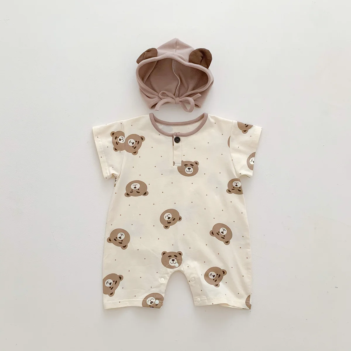 

Красивый повседневный комбинезон с короткими рукавами и рисунком медведя для маленьких мальчиков; Детский тонкий свободный мягкий хлопков...