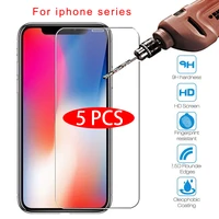 5pcs full cover protective glass on for iphone 11 12 13 14 pro x xr xs max se 2020 screen protector for iphone 7 8 6s plus glass