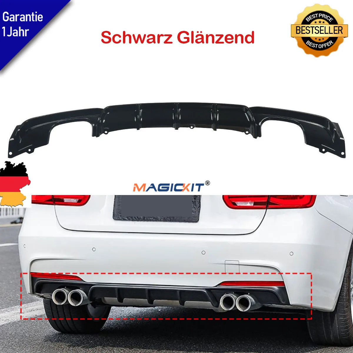 

MagicKit M PERFORMANCE REAR DIFFUSER SPLITTER FOR BMW 3 SERIES F30 F31 GLOSS BLACK