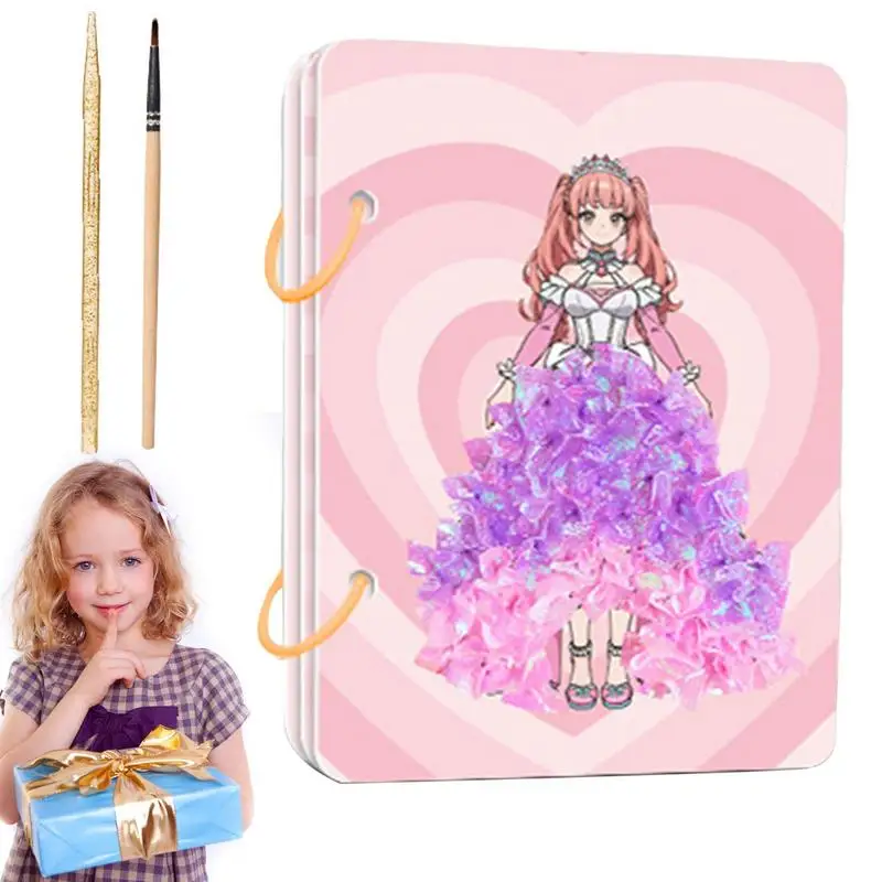 

Cartoon Coloring Books 6-in-1 Poke Painting Puzzle Toy Watercoloring Book Set Eco-friendly Princess Dress-up Activity Books