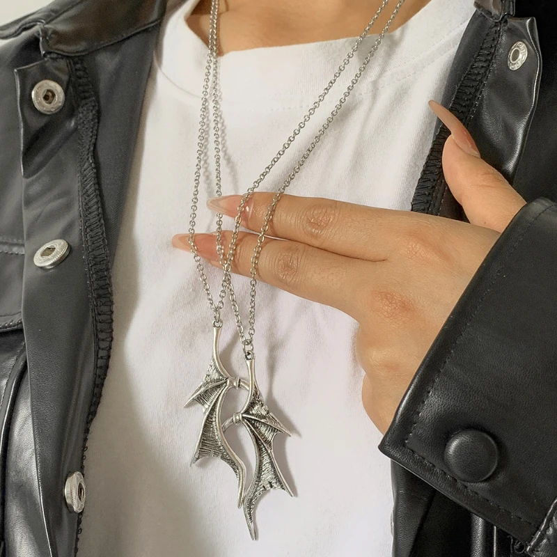 

Goth Punk Dragon Wing Pendant Necklace For Women Men Gothic Jewelry Vintage Hip Hop Rock Layered Choker Couple Gift