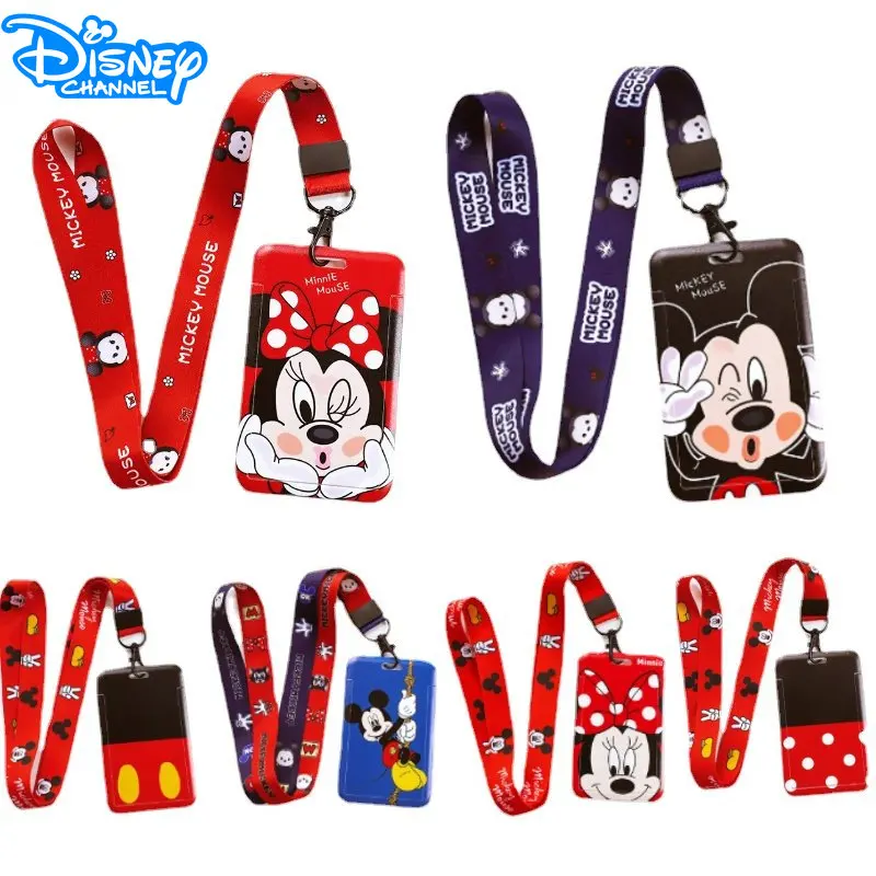 

New Disney Credential Holder Mickey Mouse Hanging Neck Long Rope Card Holders Keychain Toy Story Bank Card Holder Badge Holder