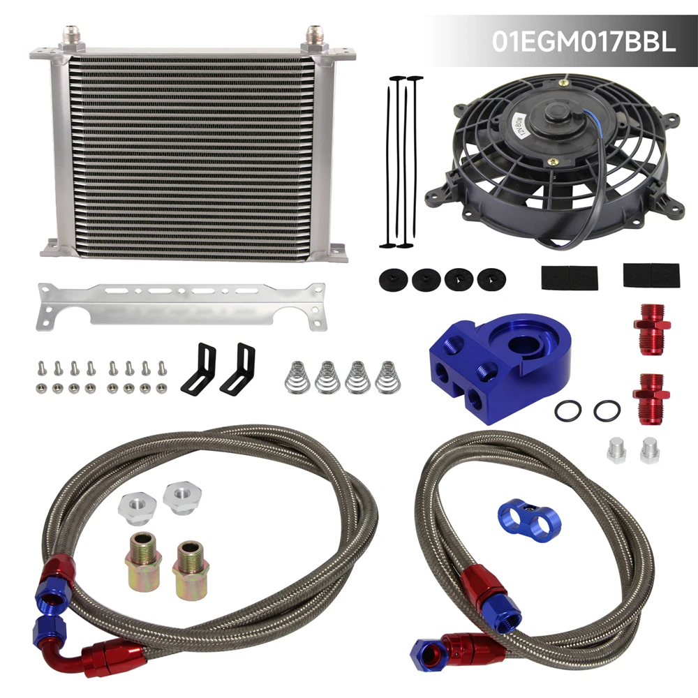 

AN8 30-рядный Универсальный Масляный радиатор + адаптер для фильтра + 7-дюймовый универсальный вентилятор черный/синий