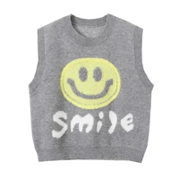 smiling face embroidery design folding outer wear sleeveless knit vest vest sweater vest women pattern vintage knitted sweater