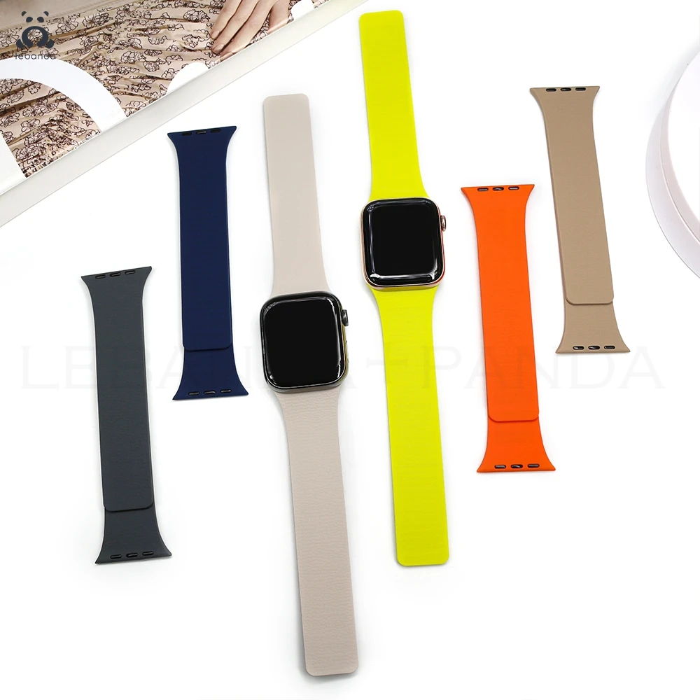Фото Ремешок Lebanda с магнитной петлей для Apple Watch ultra 2, серия 10, 9, 8, 7, 6, 5, мягкий спортивный силиконовый ремешок с текстурой личи для мужчин и женщин №2
