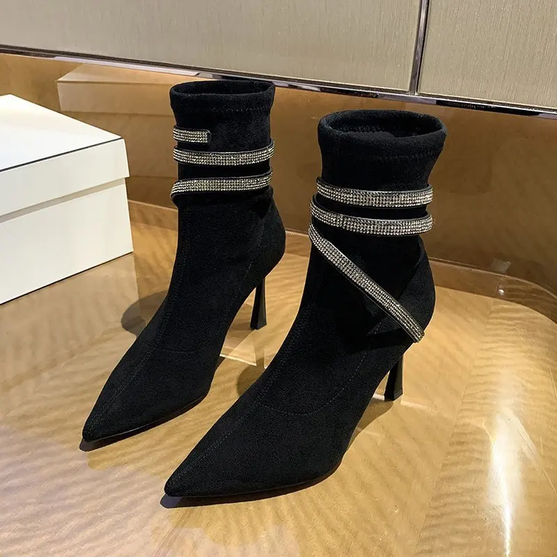 Ботильоны женские ботинки женская обувь модная на высоком каблуке заостренные