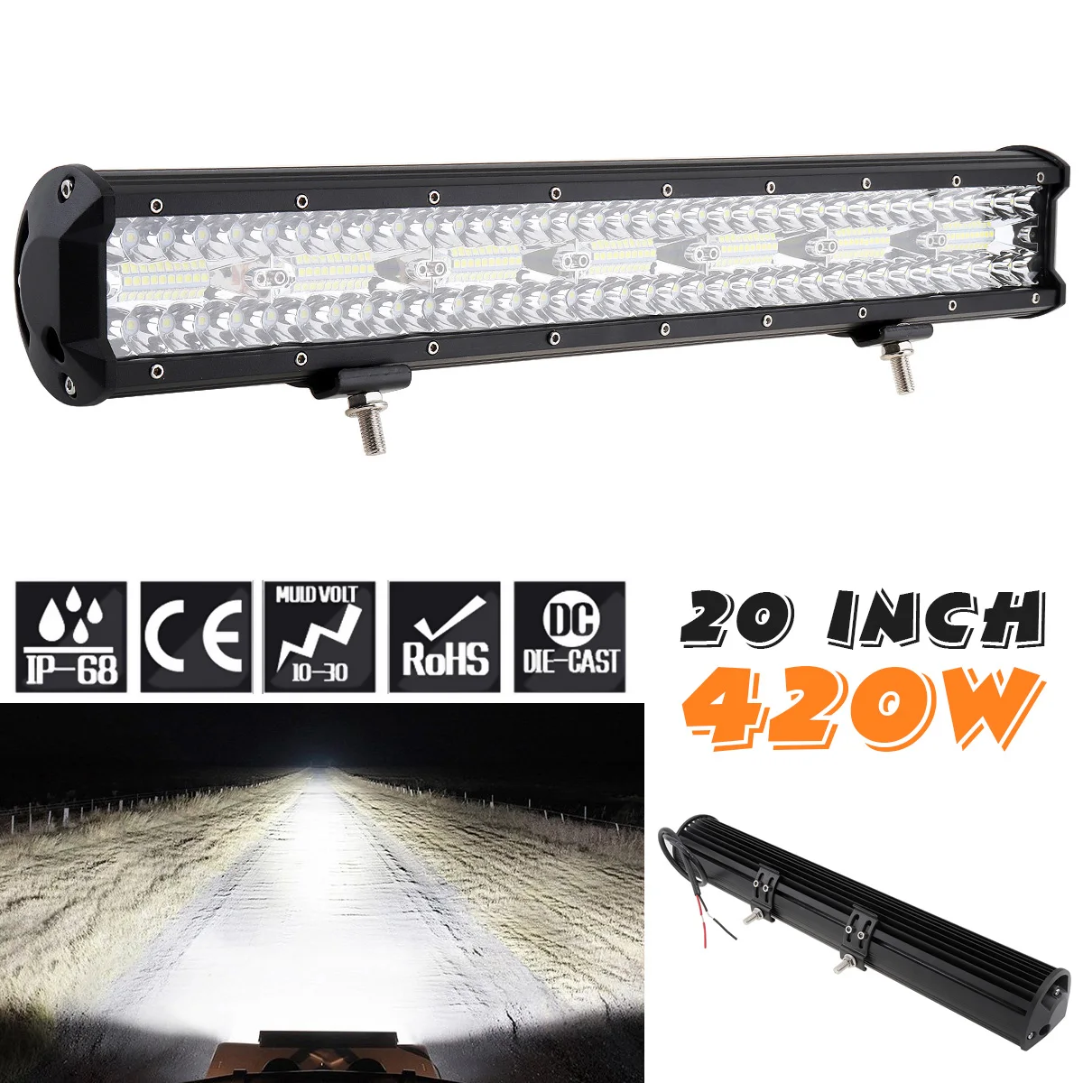 3 Rows 20 Inch 140Pcs LED Strip 540W LED Light Bar Car Work Light Lamp Combo Beam for Driving Offroad Boat Car Tractor Truck