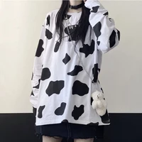 cow print womens blouse long sleeved womens t shirt fashion oversized loose casual autumn and spring cotton womens t shirt