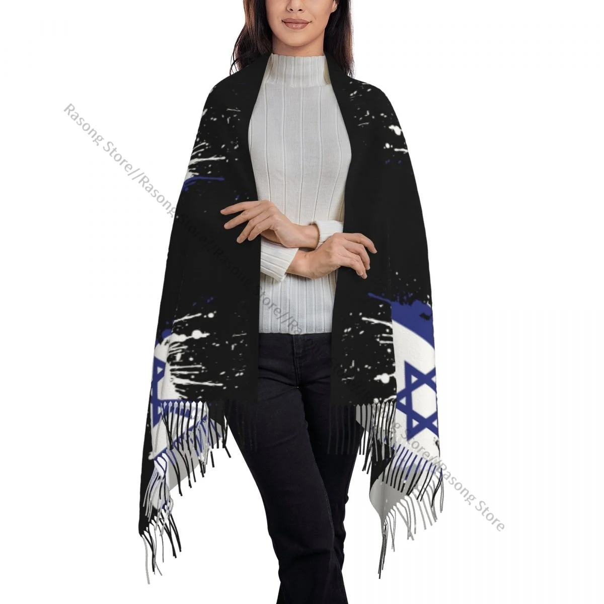 Шарф с кисточками большой размер 196*68 см зимняя теплая шаль из пашмины буфанда