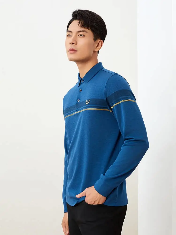 [Volcanic Rock Heat Storage and Warmth] Jinlilai Gy Men's Long sleeve Polo Shirt 2023 Autumn Winter New Leisure Top |