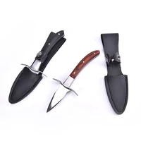 1 set wood handle oyster knives opener stainless steel scallop shell shucking cutter with leather case for seafood opener tools