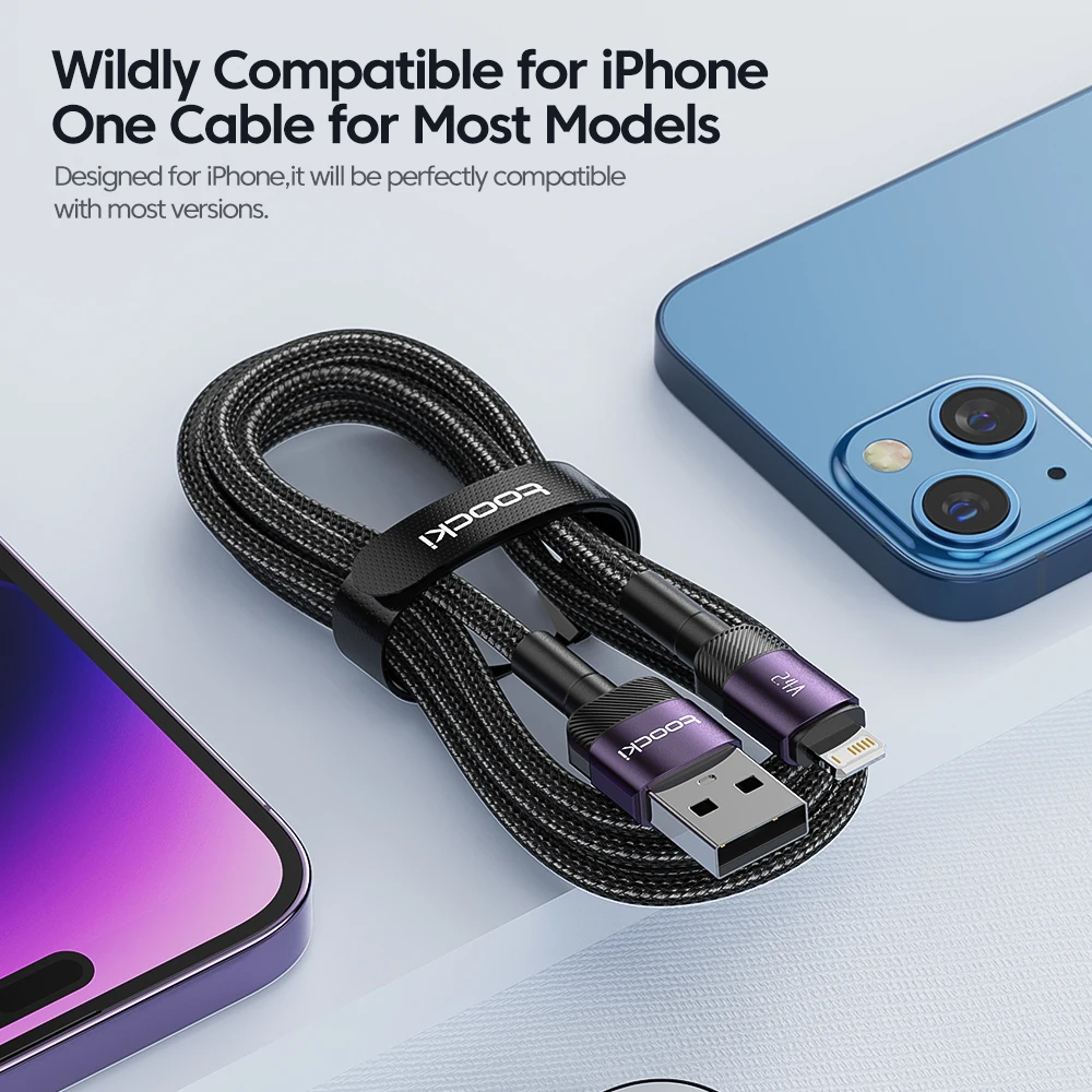 Toocki Lightning USB Cable For iPhone 14 13 12 Pro Max X XS XR 8 7 Plus iPad Fast Charging Charger Cable For iPhone Data Cord