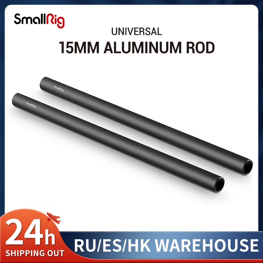 SmallRig 2PCS 15mm Aluminum Alloy Rods 30cm / 12inch Long for Dslr Camera 15mm Rods System Camera Rail Rod Black 1053