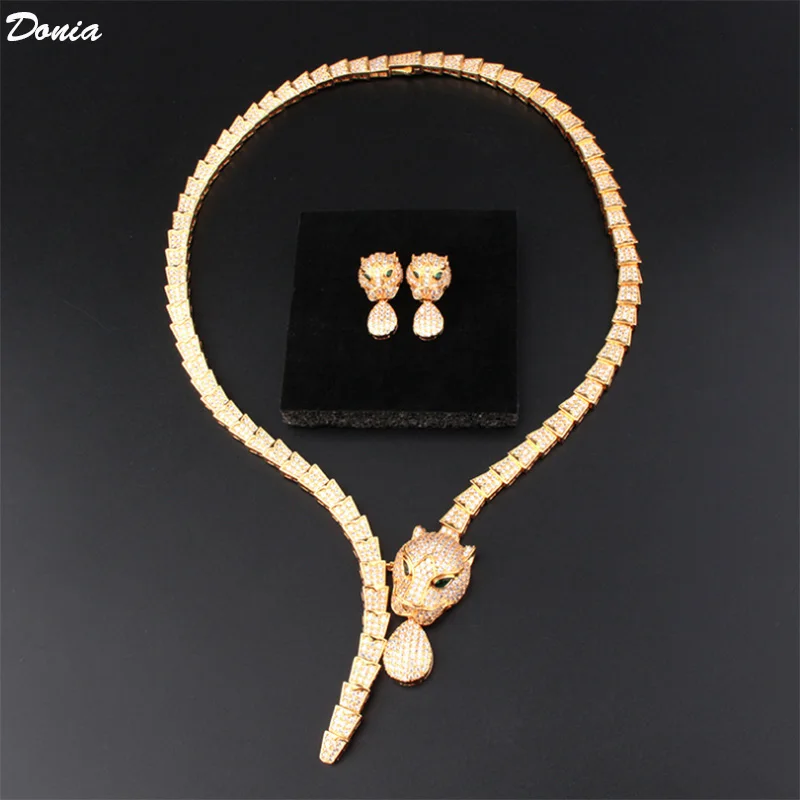 Donia jewelry New European and American luxury drop leopard necklace earrings set copper-plated zirconium jewelry