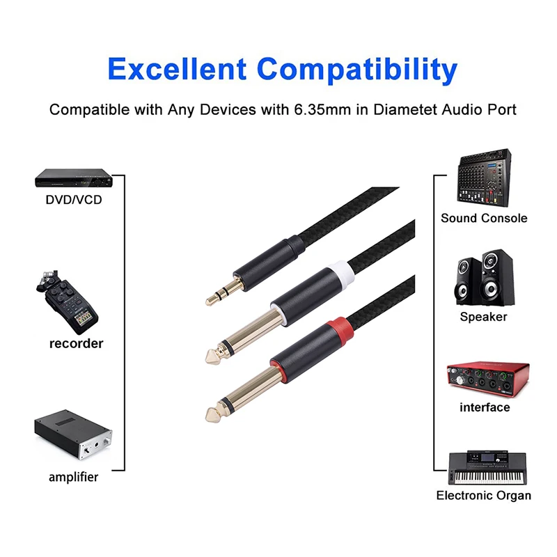 

Lightweight 3.5mm To Double 6.35mm 2 Mono 6.5 Jack To 3.5 Male Audio Cable 3.5mm To Dual 6.5mm Adapter Aux Cables Converters