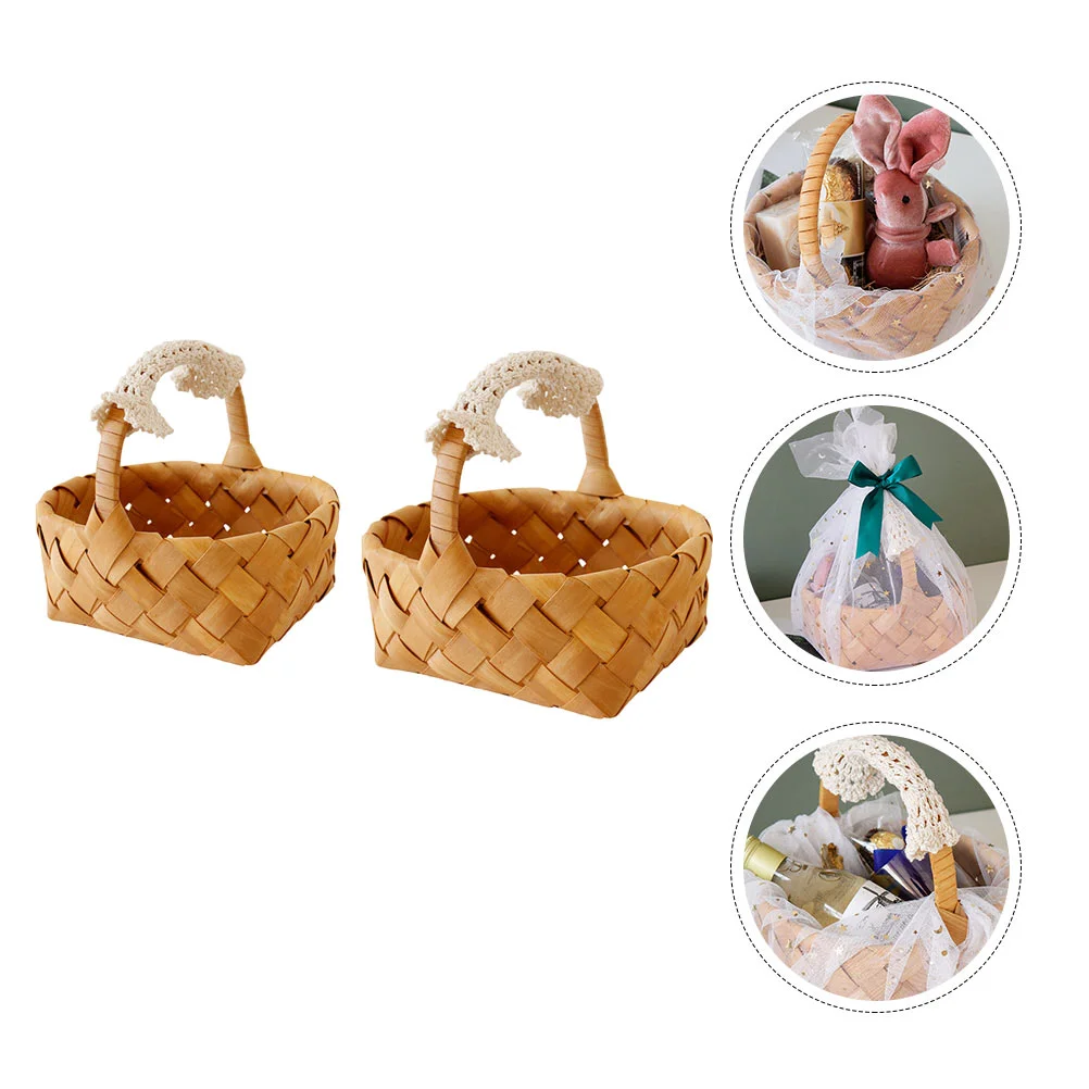 

Basket Woven Gift Baskets Picnic Wicker Candy Flower Mini Storage Favor Girl Serving Rattan Wooden Handle Hamper Egg Party Boxes
