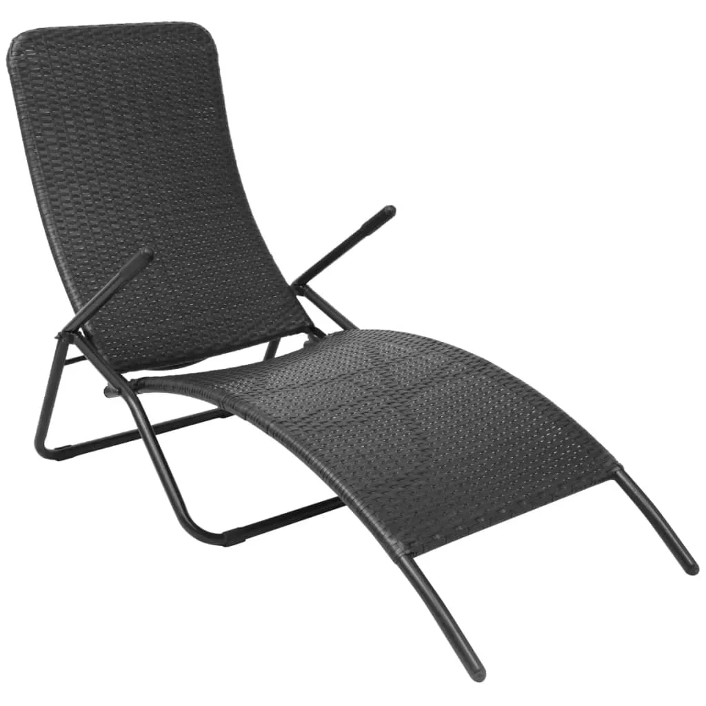

Outdoor Patio Garden Folding Sun Lounger Lounge Chairs for Pool Outside Home Deck Poly Rattan Black