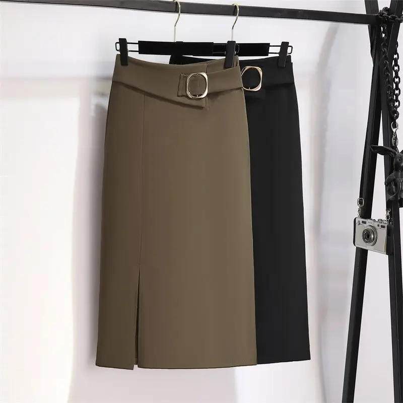 2022 Autumn Fashion New Korean Fashion Hemline Irregular  Slim Wrapped Hip  High Waist Split Skirt  vintage  Cotton