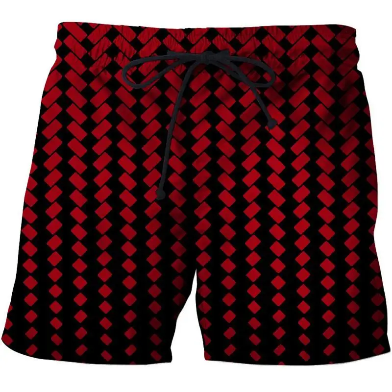

Vermelho xadrez impressão 3d verão praia calções masculinos calções de bordo anime curto plage casual secagem rápida streetwear