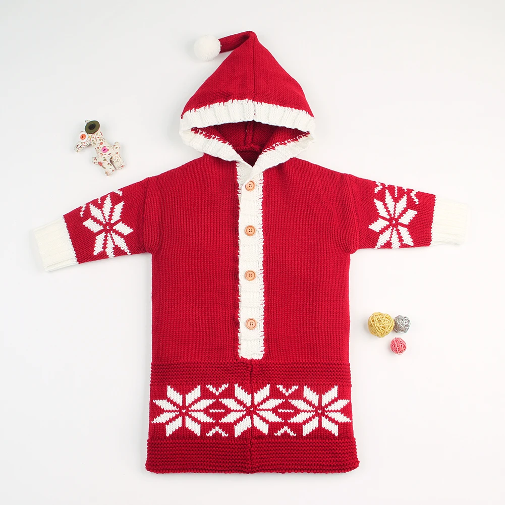 

Newborn Baby Hooded Sleeping Bag Cute Knit Swaddle Christmas Pompon Decor-239132