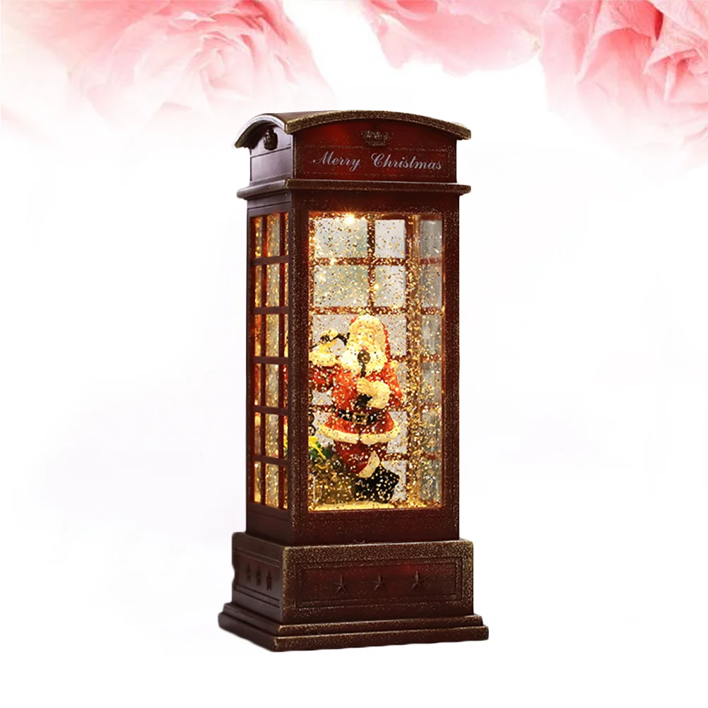 

1PC Christmas Lantern Glowing Telephone Booth Design Christmas Table Light Snow Lantern Musical Lamp for Courtyard Garden