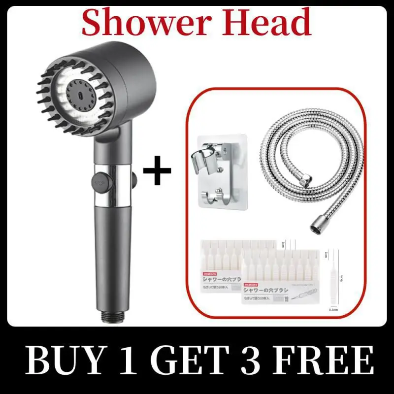 

Powerful Pressurized Shower Head Adjustable Gun Grey Hand Shower Rain Shower with Fixed Supporter Bathroom Accessories Sets