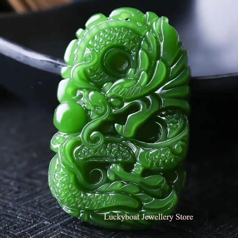 

Natuurlijke Groene Jade Draak Hanger Ketting Sieraden Mode Accessoires Hand-Gesneden Man Luck Amulet Geschenken Vrouw Trui Keten
