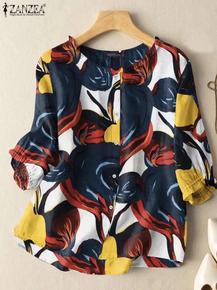 Zanzea Женская Повседневная Блузка С Круглым Вырезом И Рукавами 3/4